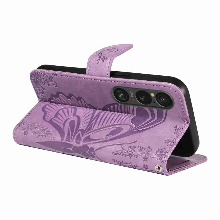 For Sony Xperia 1 VI 2024 Swallowtail Butterfly Embossed Leather Phone Case(Purple) - Sony Cases by buy2fix | Online Shopping UK | buy2fix