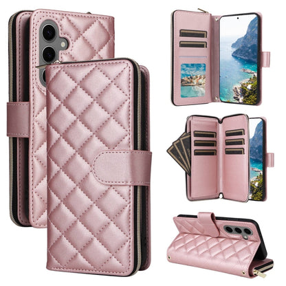 For Samsung Galaxy S25+ 5G Crossbody Rhombic Zipper Tower Buckle Leather Phone Case with Lanyard(Rose Gold) - Galaxy S25+ 5G Cases by buy2fix | Online Shopping UK | buy2fix