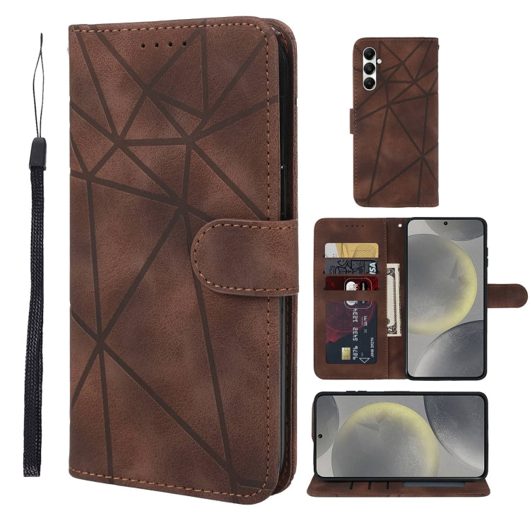 For Samsung Galaxy S24 / S25 5G Skin Feel Geometric Lines Leather Phone Case(Brown) - Galaxy S24 5G Cases by buy2fix | Online Shopping UK | buy2fix