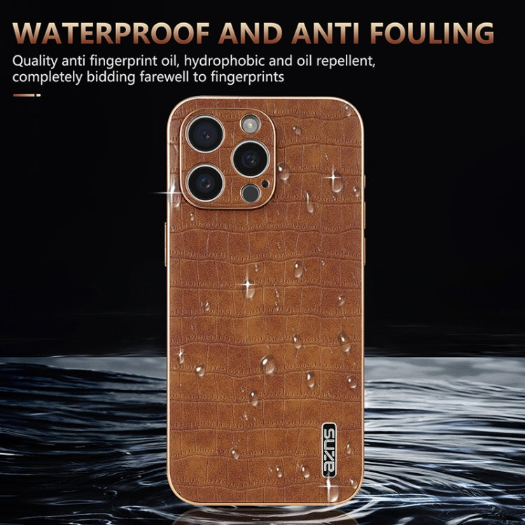 For iPhone 15 Pro Max AZNS Electroplated Frame Crocodile Texture Full Coverage Phone Case(White) - iPhone 15 Pro Max Cases by AZNS | Online Shopping UK | buy2fix