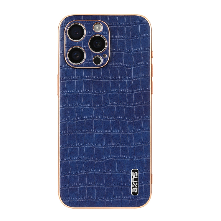 For iPhone 16 Pro Max AZNS Electroplated Frame Crocodile Texture Full Coverage Phone Case(Blue) - iPhone 16 Pro Max Cases by AZNS | Online Shopping UK | buy2fix