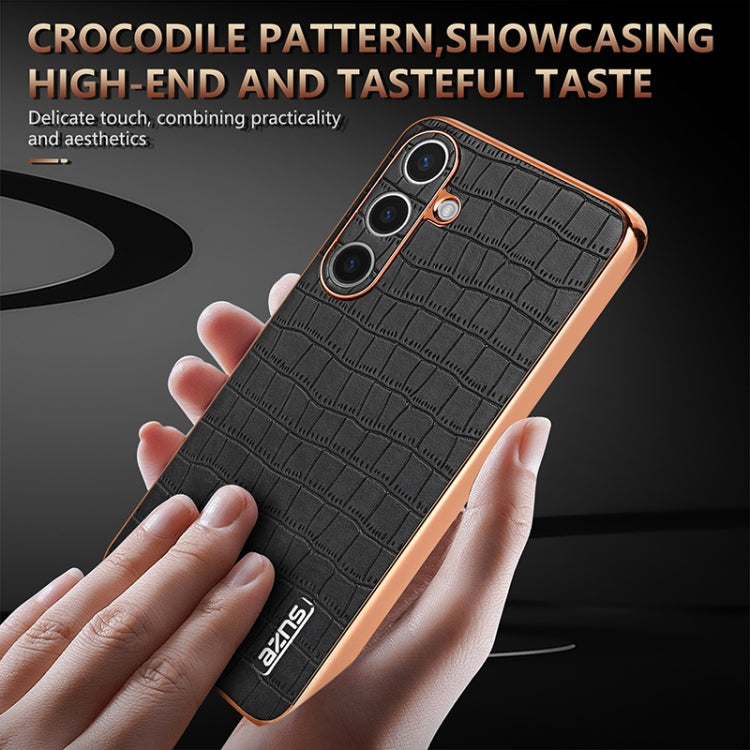 For Samsung Galaxy S24 5G AZNS Electroplated Frame Crocodile Texture Full Coverage Phone Case(Black) - Galaxy S24 5G Cases by AZNS | Online Shopping UK | buy2fix