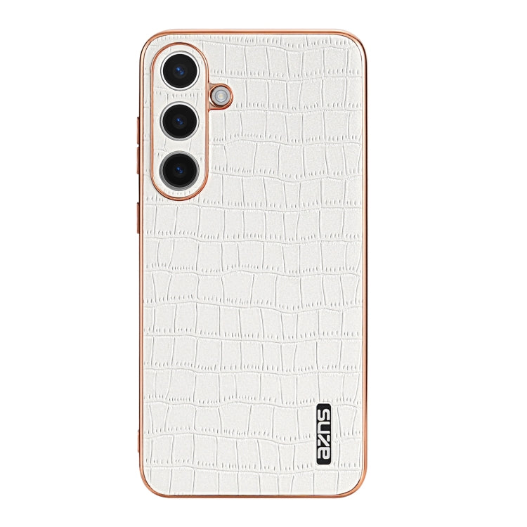 For Samsung Galaxy S24+ 5G AZNS Electroplated Frame Crocodile Texture Full Coverage Phone Case(White) - Galaxy S22+ 5G Cases by AZNS | Online Shopping UK | buy2fix