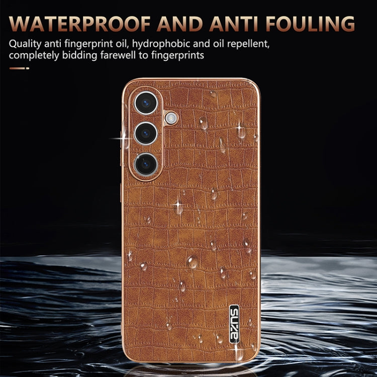 For Samsung Galaxy S24+ 5G AZNS Electroplated Frame Crocodile Texture Full Coverage Phone Case(White) - Galaxy S22+ 5G Cases by AZNS | Online Shopping UK | buy2fix