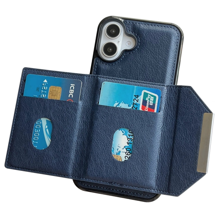 For iPhone 16 Plus Solid Color Metal Buckle Card Slots Bag Phone Case(Blue) - iPhone 16 Plus Cases by buy2fix | Online Shopping UK | buy2fix