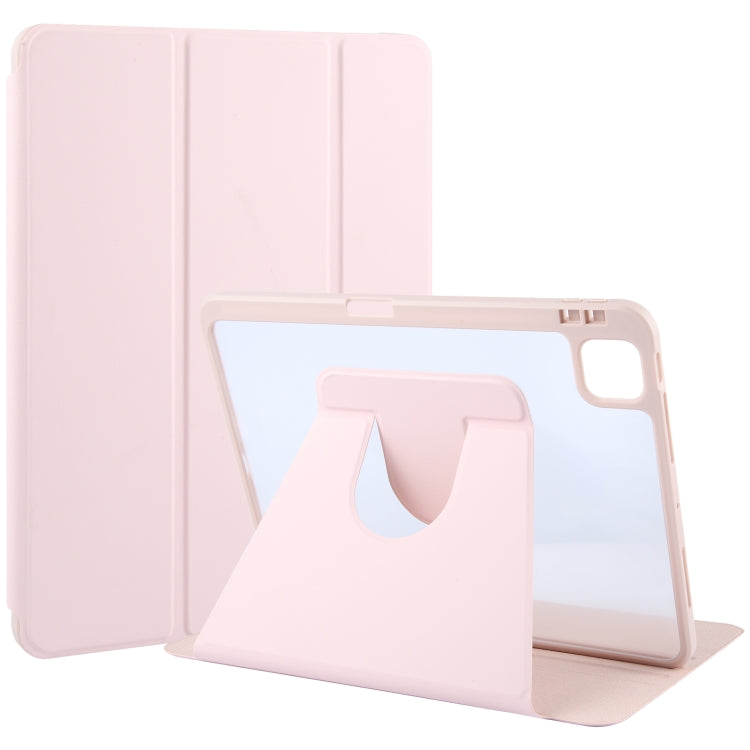 For iPad Air 11 2024 / Air 5 / Air 4 GEBEI Acrylic TPU 3-folding Rotating Smart Tablet Leather Case withh Pen Slot(Pink) - iPad Air 11 2024 Cases by GEBEI | Online Shopping UK | buy2fix