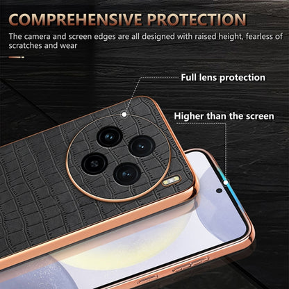 For vivo X100 5G AZNS Electroplated Frame Crocodile Texture Full Coverage Phone Case(Brown) - vivo Cases by AZNS | Online Shopping UK | buy2fix