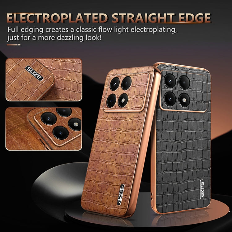 For Redmi K70 / K70 Pro AZNS Electroplated Frame Crocodile Texture Full Coverage Phone Case(Brown) - K70 Cases by AZNS | Online Shopping UK | buy2fix