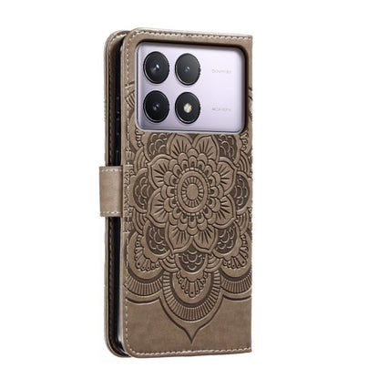 For Xiaomi Redmi K70 Sun Mandala Embossing Pattern Phone Leather Case(Grey) - K70 Cases by buy2fix | Online Shopping UK | buy2fix