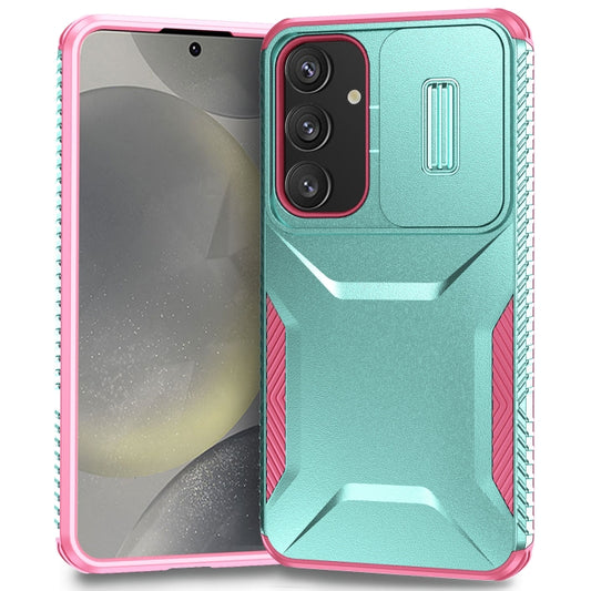 For Samsung Galaxy S25+ 5G / S24+ 5G Sliding Camshield Phone Case(Grey Green + Pink) - Galaxy S24+ 5G Cases by buy2fix | Online Shopping UK | buy2fix