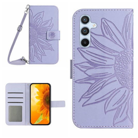 For Samsung Galaxy S25 5G Skin Feel Sun Flower Embossed Flip Leather Phone Case with Lanyard(Purple) - Galaxy S25 5G Cases by buy2fix | Online Shopping UK | buy2fix