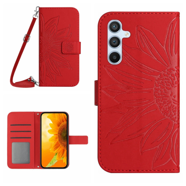 For Samsung Galaxy S25+ 5G Skin Feel Sun Flower Embossed Flip Leather Phone Case with Lanyard(Red) - Galaxy S25+ 5G Cases by buy2fix | Online Shopping UK | buy2fix