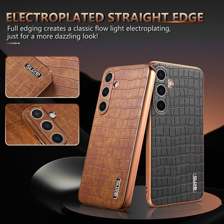 For Samsung Galaxy S25+ 5G AZNS Electroplated Frame Crocodile Texture Full Coverage Phone Case(Brown) - Galaxy S25+ 5G Cases by AZNS | Online Shopping UK | buy2fix