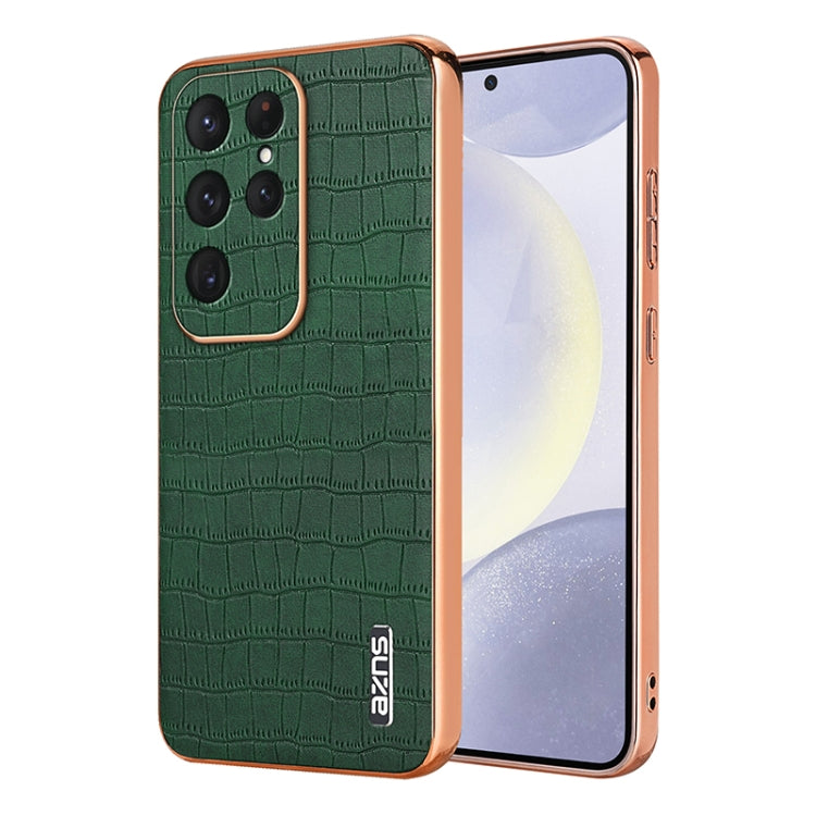 For Samsung Galaxy S25 Ultra 5G AZNS Electroplated Frame Crocodile Texture Full Coverage Phone Case(Green) - Galaxy S25 Ultra 5G Cases by AZNS | Online Shopping UK | buy2fix