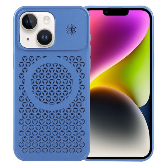 For iPhone 14 Plus Pure Color Honeycomb Aromatherapy MagSafe Phone Case(Blue) - iPhone 14 Plus Cases by buy2fix | Online Shopping UK | buy2fix