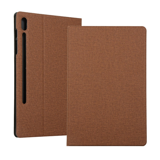 For Samsung Galaxy Tab S7 T870 2020 / Tab S8 Voltage Stretch Fabric Texture Leather Case with Holder(Brown) - Other Galaxy Tab PC by buy2fix | Online Shopping UK | buy2fix