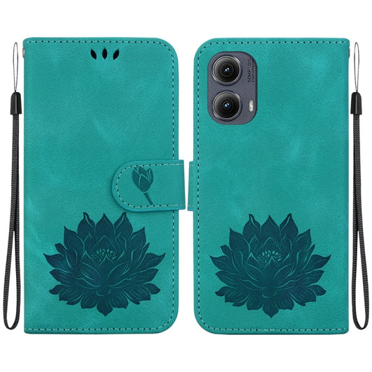 For Motorola Edge 2024 Lotus Embossed Leather Phone Case(Green) - Motorola Cases by buy2fix | Online Shopping UK | buy2fix