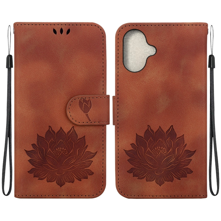 For iPhone 16 Lotus Embossed Leather Phone Case(Brown) - iPhone 16 Cases by buy2fix | Online Shopping UK | buy2fix