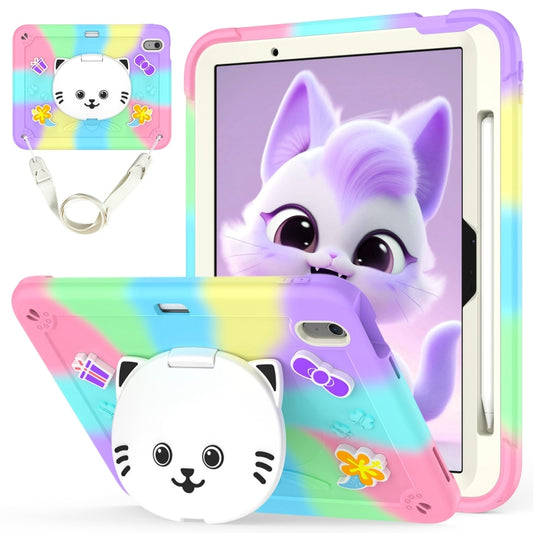 For iPad Air 11 2024 Cat Holder Silicone Hybrid PC Tablet Case with Strap(Colorful Purple) - iPad Air 11 2024 Cases by buy2fix | Online Shopping UK | buy2fix