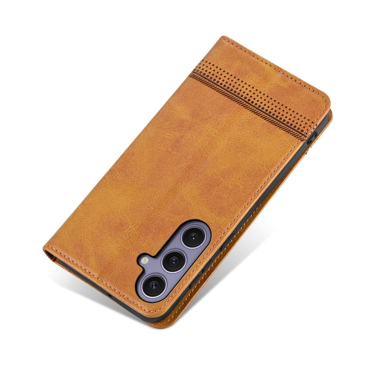 For Samsung Galaxy S25 5G AZNS Magnetic Calf Texture Flip Leather Phone Case(Light Brown) - Galaxy S25 5G Cases by AZNS | Online Shopping UK | buy2fix