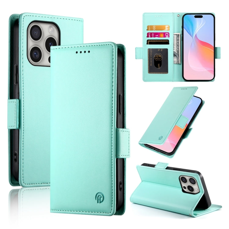 For iPhone 16 Pro Side Buckle Magnetic Frosted Leather Phone Case(Mint Green) - iPhone 16 Pro Cases by buy2fix | Online Shopping UK | buy2fix