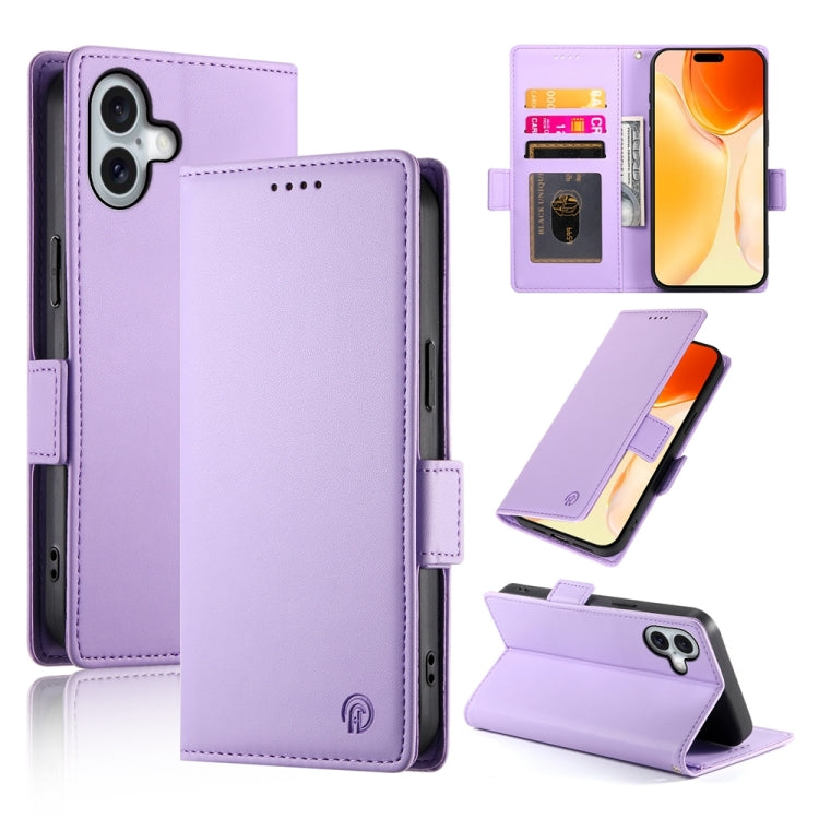 For iPhone 16 Plus Side Buckle Magnetic Frosted Leather Phone Case(Purple) - iPhone 16 Plus Cases by buy2fix | Online Shopping UK | buy2fix