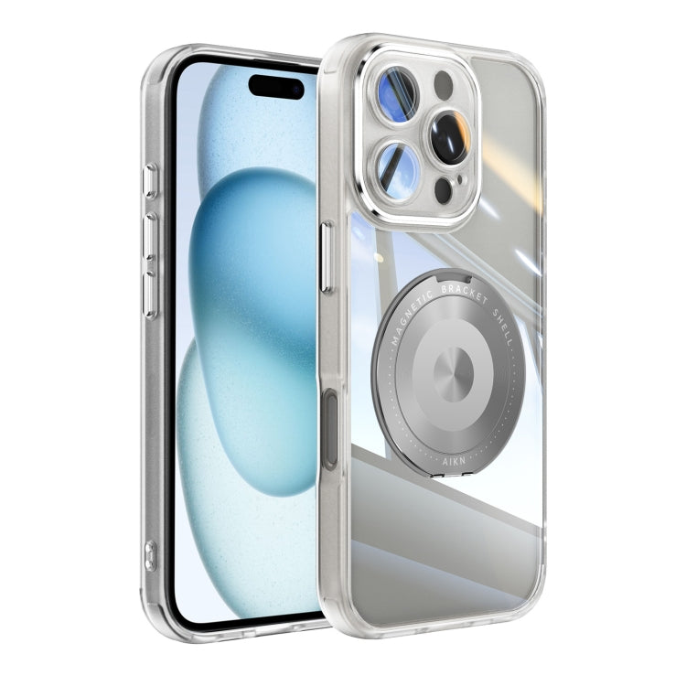 For iPhone 16 Pro 360 Holder Magsafe Acrylic Hybrid TPU Phone Case(Frosted White) - iPhone 16 Pro Cases by buy2fix | Online Shopping UK | buy2fix