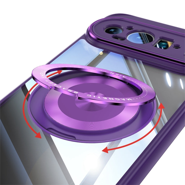 For Google Pixel 9 Pro XL 360 Holder Magsafe Acrylic Hybrid TPU Phone Case(Purple) - Google Cases by buy2fix | Online Shopping UK | buy2fix