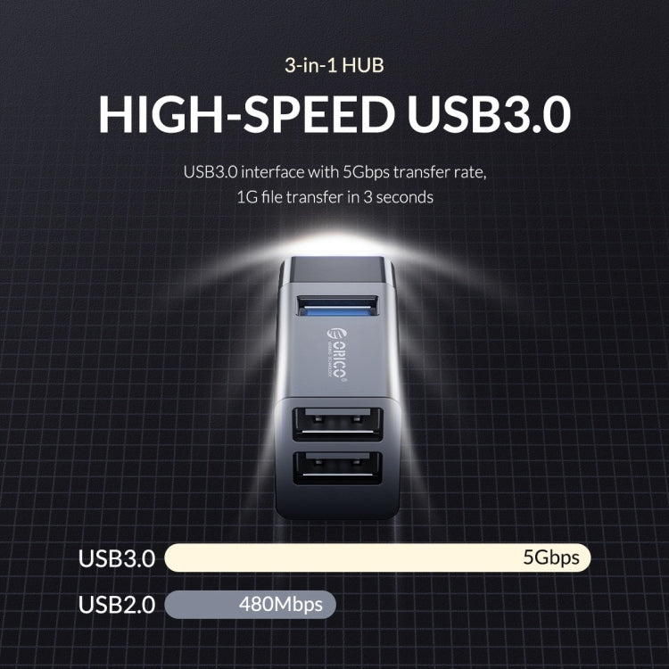 ORICO MINI-U32L 3 in 1 USB Aluminum Alloy Mini HUB Adapter(Black) - USB 3.0 HUB by ORICO | Online Shopping UK | buy2fix
