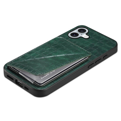 For iPhone 16 Imitation Crocodile Leather Back Phone Case with Holder(Green) - iPhone 16 Cases by buy2fix | Online Shopping UK | buy2fix