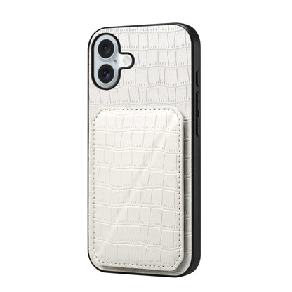 For iPhone 16 Plus Imitation Crocodile Leather Back Phone Case with Holder(White) - iPhone 16 Plus Cases by buy2fix | Online Shopping UK | buy2fix