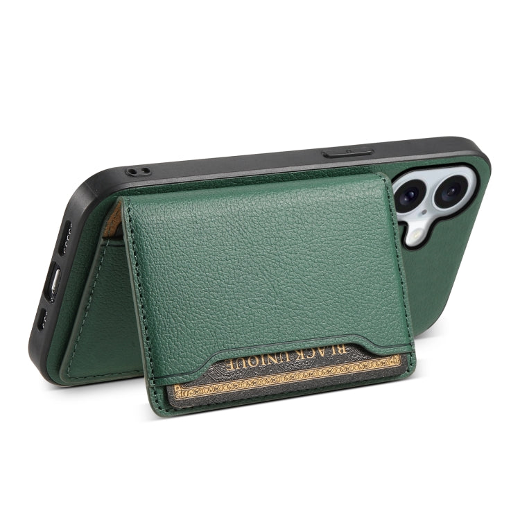 For iPhone 16 Plus Calf Texture Card Bag Design Full Coverage Phone Case(Green) - iPhone 16 Plus Cases by buy2fix | Online Shopping UK | buy2fix