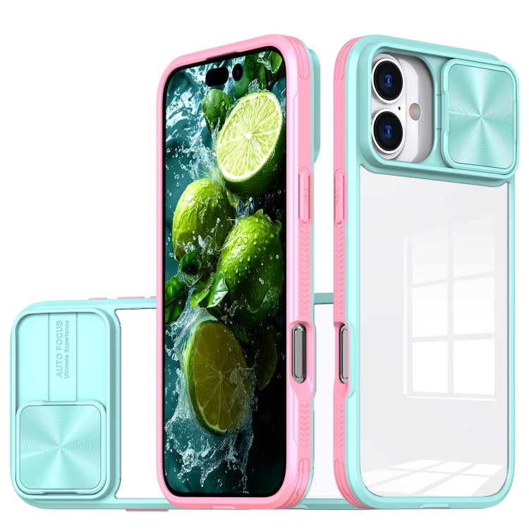 For iPhone 16 Sliding Camshield Acrylic Hybrid TPU Phone Case(Blue Pink) - iPhone 16 Cases by buy2fix | Online Shopping UK | buy2fix