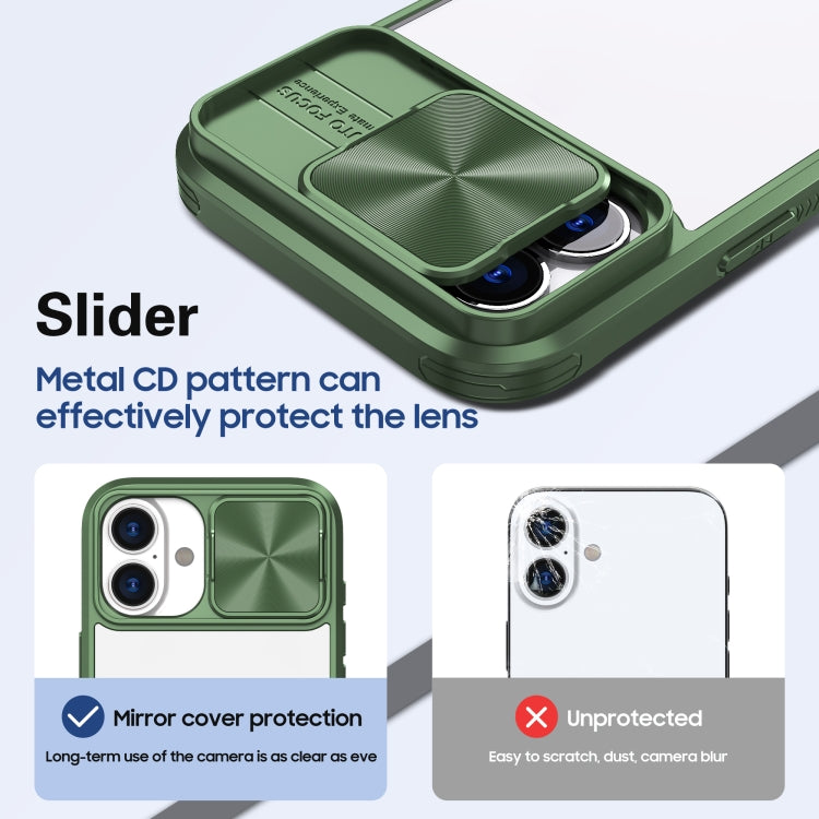 For iPhone 16 Pro Sliding Camshield Acrylic Hybrid TPU Phone Case(Olive Green) - iPhone 16 Pro Cases by buy2fix | Online Shopping UK | buy2fix