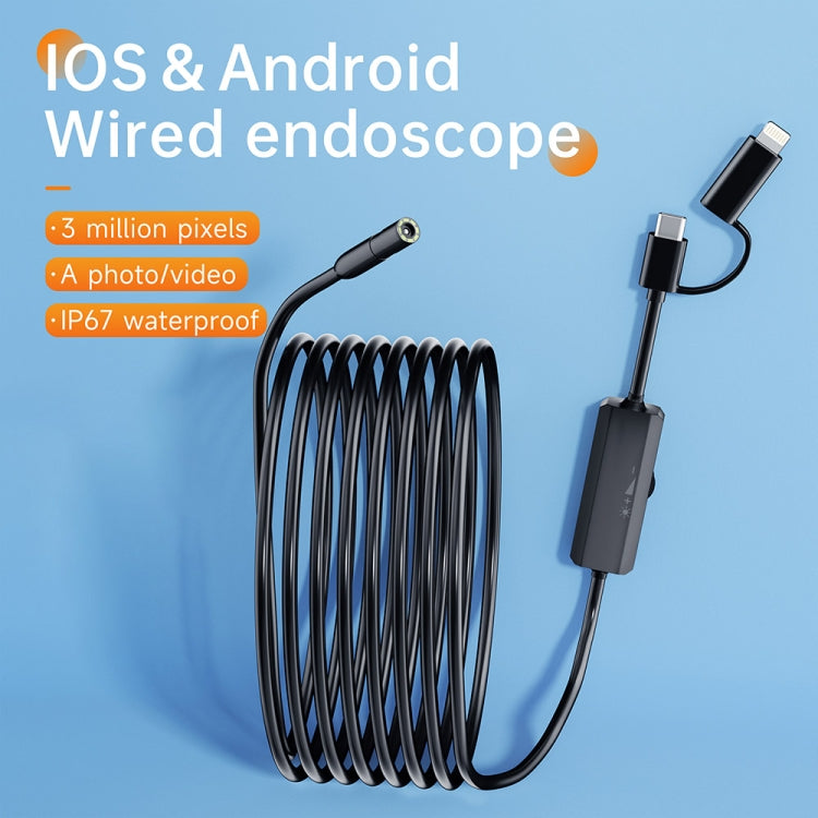 AN112 2 in 1 USB-C / Type-C + 8 Pin Interface 5.5mm HD Industry Endoscope, Length:1m Hard Tube -  by buy2fix | Online Shopping UK | buy2fix