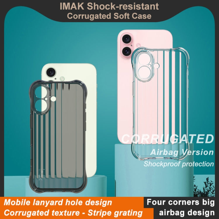 For iPhone 16 IMAK Corrugated Texture Airbag TPU Phone Case(Transparent Black) - iPhone 16 Cases by imak | Online Shopping UK | buy2fix