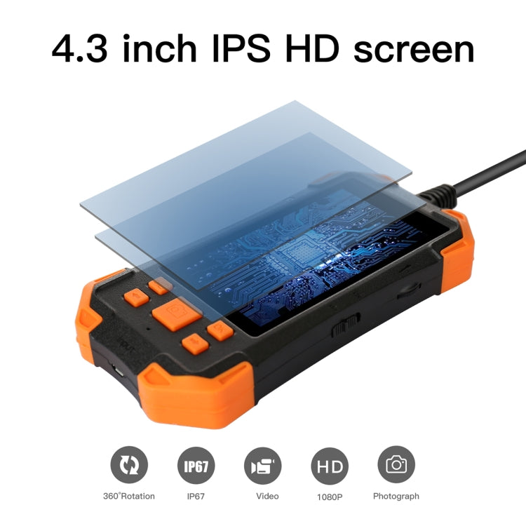 T20 4.3 inch IPS Screen 8mm Single Camera IP67 Waterproof Hard Cable Digital Endoscope, Length:5m(Black Orange) -  by buy2fix | Online Shopping UK | buy2fix