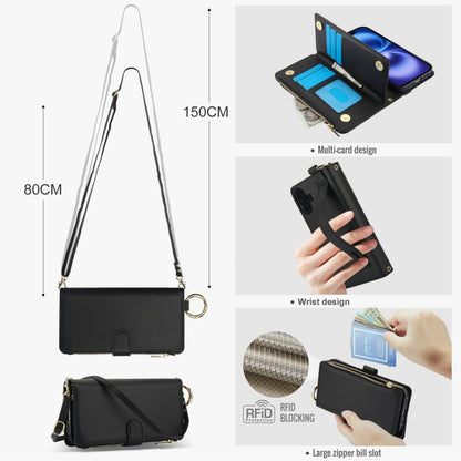 For iPhone 16 Plus Crossbody Ring Multifunctional Wallet Leather Phone Case(Black) - iPhone 16 Plus Cases by buy2fix | Online Shopping UK | buy2fix