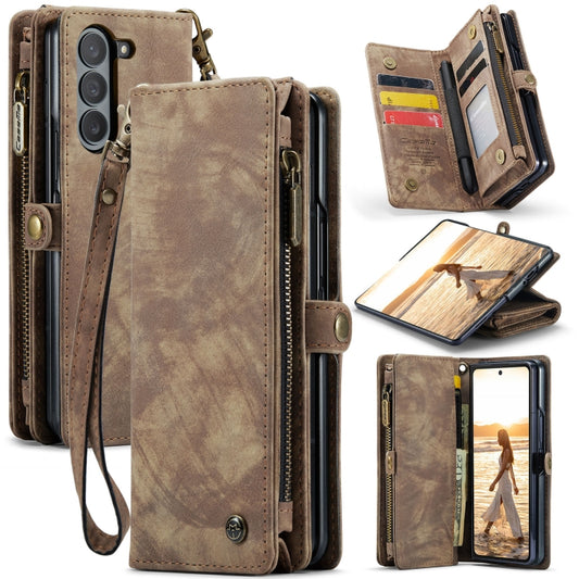 For Samsung Galaxy Z Fold6 5G CaseMe 008 Multifunctional Zipper Wallet Leather Phone Case with Lanyard(Brown) - Galaxy Z Fold6 5G Cases by CaseMe | Online Shopping UK | buy2fix