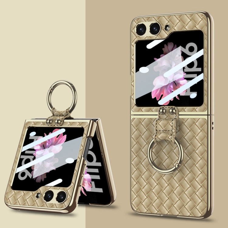 For Samsung Galaxy Z Flip6 GKK Integrated Plating Weave Texture Phone Case with Ring Holder(Champagne Gold) - Galaxy Z Flip6 5G Cases by GKK | Online Shopping UK | buy2fix