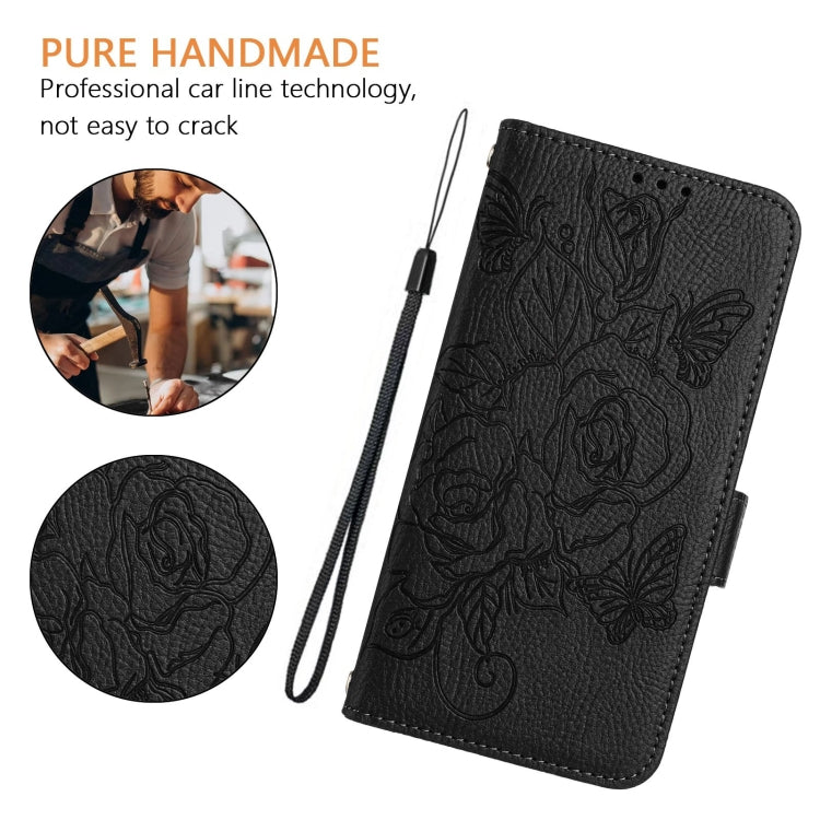 For Samsung Galaxy S25 5G Embossed Rose RFID Anti-theft Leather Phone Case(Black) - Galaxy S25 5G Cases by buy2fix | Online Shopping UK | buy2fix