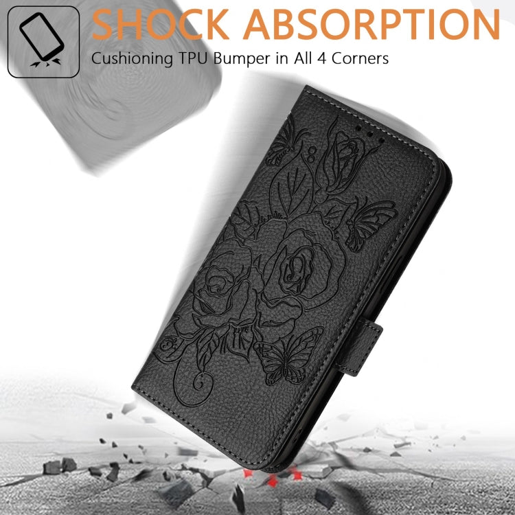 For Blackview A52 Embossed Rose RFID Anti-theft Leather Phone Case(Black) - More Brand by buy2fix | Online Shopping UK | buy2fix