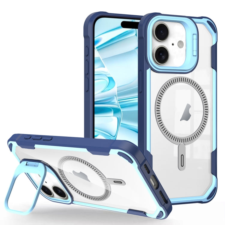 For iPhone 16 Plus Transparent Acrylic MagSafe Lens Holder Phone Case(Blue) - iPhone 16 Plus Cases by buy2fix | Online Shopping UK | buy2fix