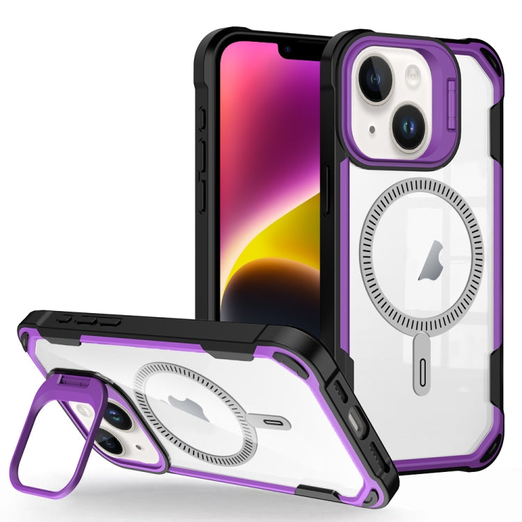 For iPhone 14 Transparent Acrylic MagSafe Lens Holder Phone Case(Purple) - iPhone 14 Cases by buy2fix | Online Shopping UK | buy2fix