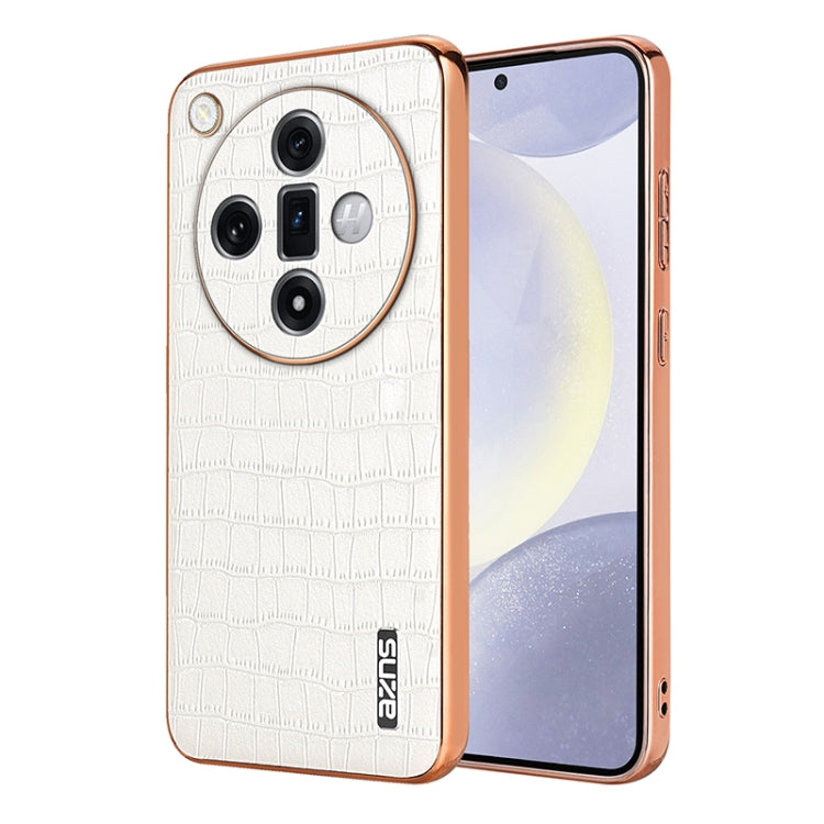 For OPPO Find X7 AZNS Electroplated Frame Crocodile Texture Full Coverage Phone Case(White) - OPPO Cases by AZNS | Online Shopping UK | buy2fix