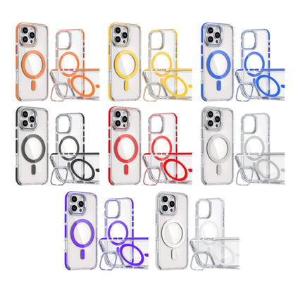 For iPhone 16 Pro Dual-Color Clear Acrylic Hybrid TPU Lens Flip Holder MagSafe Phone Case(Grey) - iPhone 16 Pro Cases by buy2fix | Online Shopping UK | buy2fix