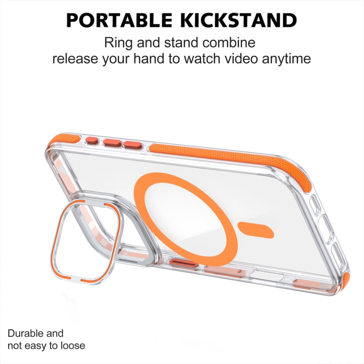 For iPhone 16 Plus Dual-Color Clear Acrylic Hybrid TPU Lens Flip Holder MagSafe Phone Case(Orange) - iPhone 16 Plus Cases by buy2fix | Online Shopping UK | buy2fix