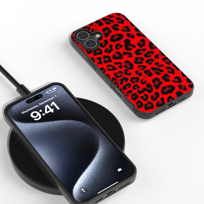 For iPhone 16 Black Frame Leopard Phone Case(Red Leopard) - iPhone 16 Cases by buy2fix | Online Shopping UK | buy2fix