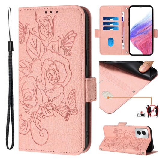 For Motorola Moto G Power 5G 2024 Embossed Rose RFID Anti-theft Leather Phone Case(Pink) - Motorola Cases by buy2fix | Online Shopping UK | buy2fix