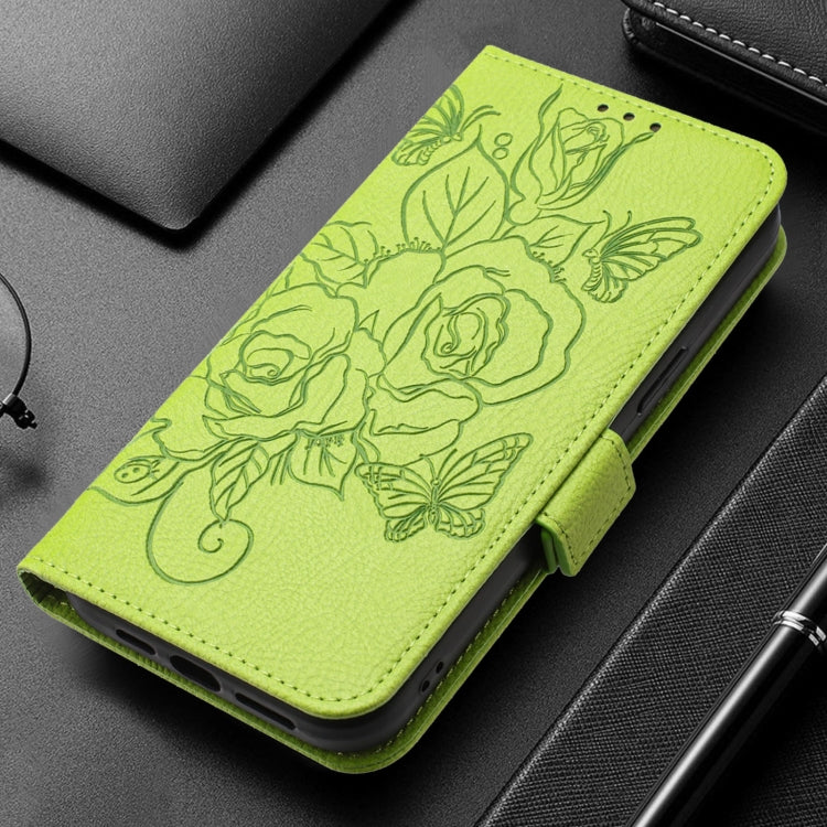 For Redmi K70 Ultra 5G Global Embossed Rose RFID Anti-theft Leather Phone Case(Green) - Xiaomi Cases by buy2fix | Online Shopping UK | buy2fix